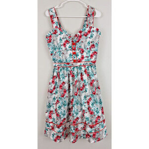Voodoo Vixen sz M Fit & Flare Dress sleeveless tank red floral print 0370